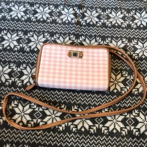 Pink and white purse